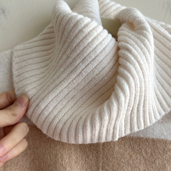 LOFT Tri Colorblock Cowl Neck Sweater, Cream/Tan/Orange/Brown, Size Small - Picture 10 of 16